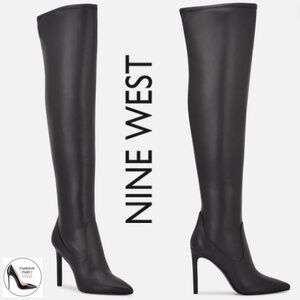NINE WEST Black Stretch Tacy Pointed Toe Stiletto Zip-Up over the knee Boots 8.5